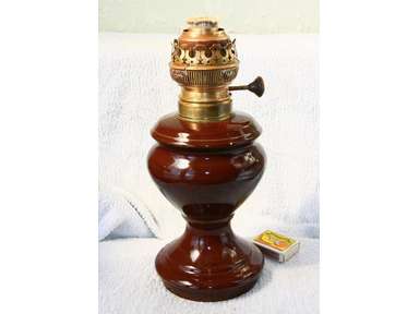 ANTIQUE MATADOR Brenner Ceramic Brown Porcelain KEROSENE OIL LAMP
