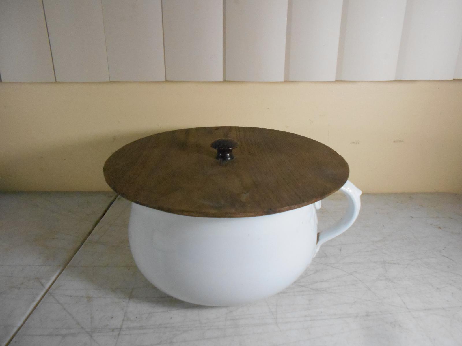 Antique Ceramic Commode Chamber Pot Slop Jar w/ Handle & Wooden Lid eBay