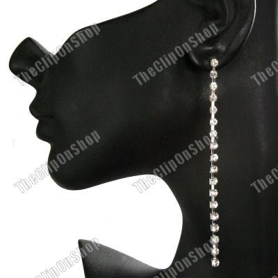 4 Inch Long Crystal Drop Earrings - Single Strand Rhinestone Silver Fashion Jewelry