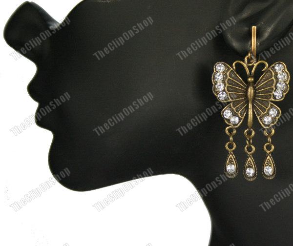 thumbnail image 2 of Vintage Style Clip-On Chandelier Earrings - Antique Silver/Gold Brass With Crystal Beads 2 of 13