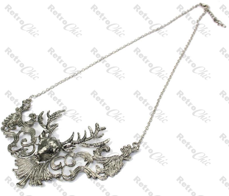 The Stag Silver Skull Antlers Pendant And Necklace - Karsyn