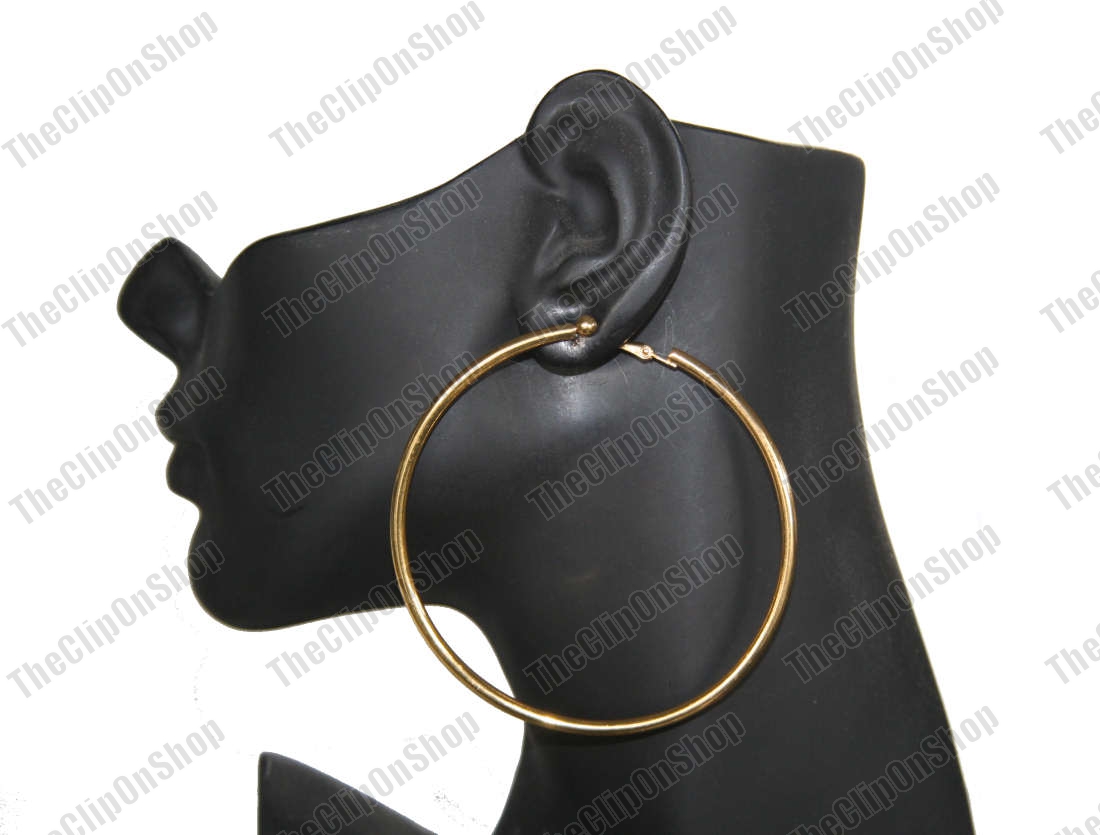 8cm Clip On Hoop Earrings Silver Gold Plated Thick Round Metal More Earrings For Non Pierced Ears In Our