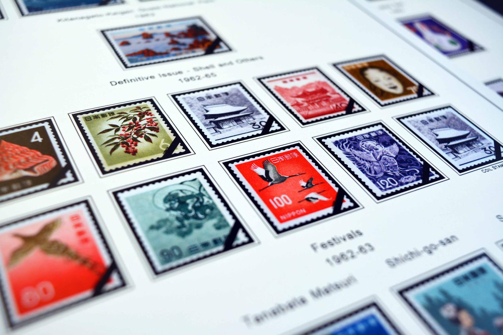 COLOR PRINTED JAPAN 1961-1970 STAMP ALBUM PAGES (39 illustrated pages ...