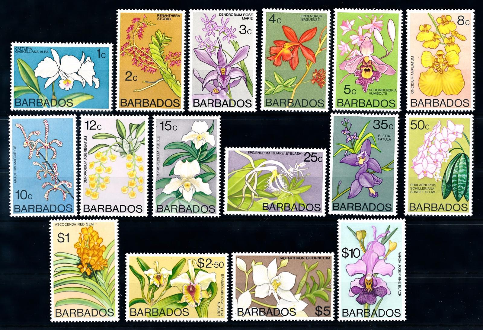 62749] Barbados 1974 Flora Flowers Blumen - Orchids 16 Values MNH