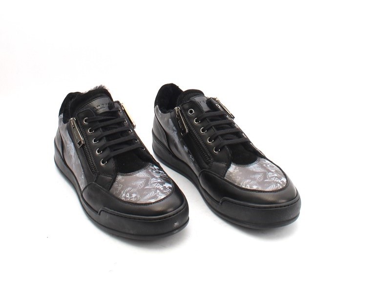 Richmond 7582 Black Leather Suede Fur Lace-Up Zip-Up Sneaker  display picture 3