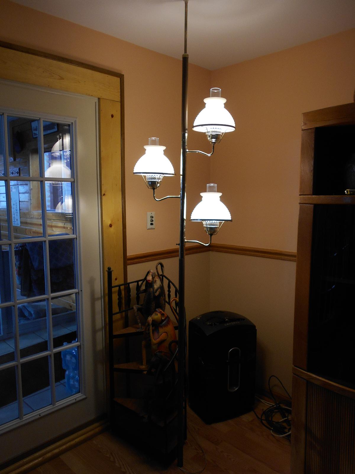 Vintage Tension Pole Lamp 3 Light Quilted Milk Glass