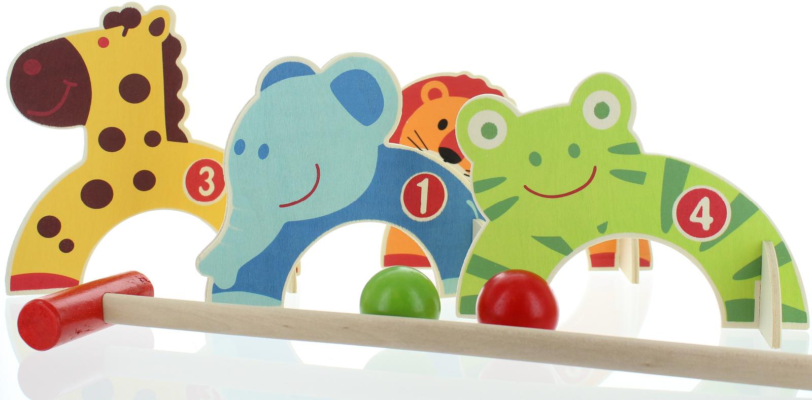 Kids Wooden Animal Design Croquet Set Garden Indoor/Outdoor Toy Family