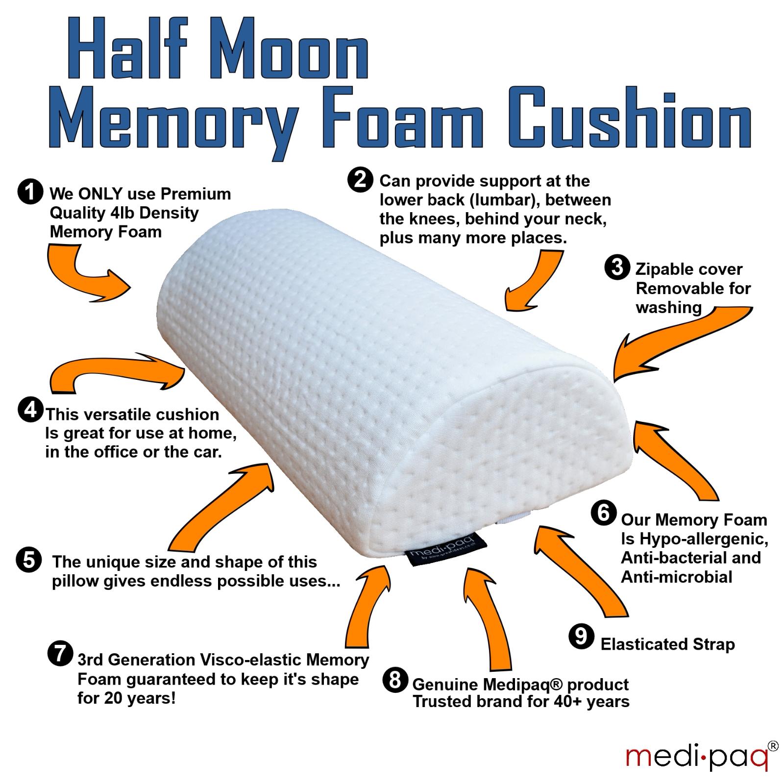 MEDIPAQ™ Half Moon Memory Foam Cushion Back Support Bed Knee Pillow