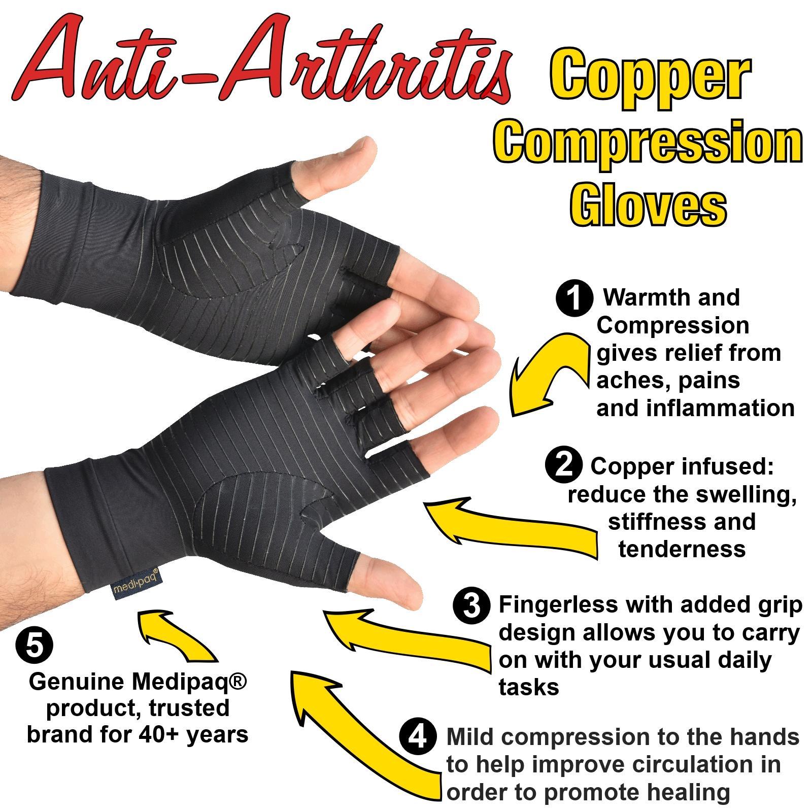 Copper Compression Arthritis Gloves Hand Support Fingerless Warm Work Rhuematoid Ebay