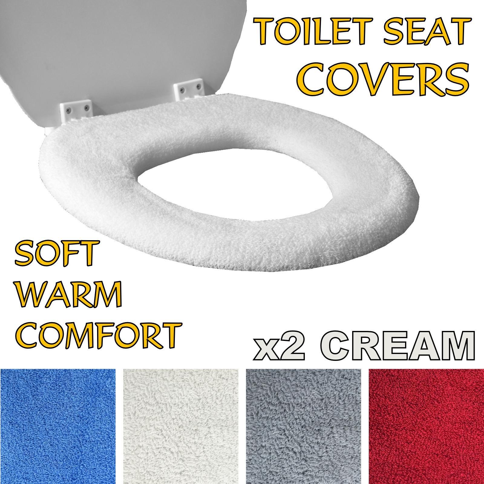 Toilet Seat Cover Warm Soft x 2 Padded Washable Pink Blue Grey Loo ...